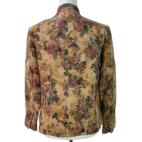 VS2 Brown Red Green Floral Leather Snap Button Jacket Coat Lined MINT Large - Picture 3 of 5